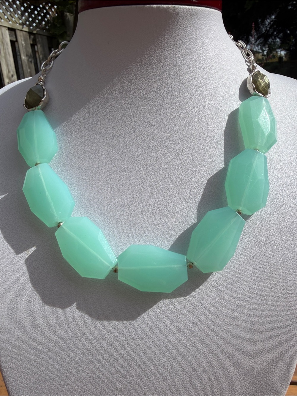 NWT Mint Faceted Statement Necklace – Adjustable Length – Geometric Beads